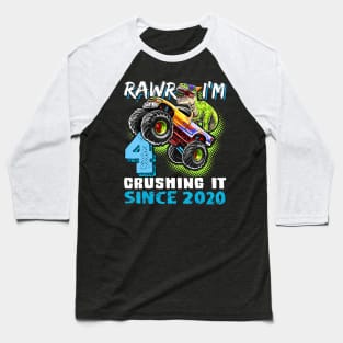 Dinosaur Monster Truck 4th Birthday Party Boys Rawr Im Baseball T-Shirt